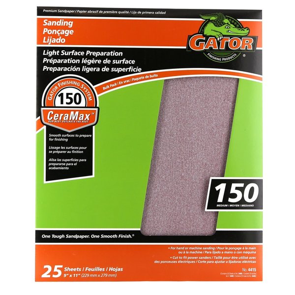 Gator Grit Gator CeraMax 11 in. L X 9 in. W 150 Grit Ceramic Sandpaper , 25PK 3405